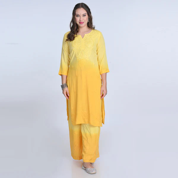 LabelChikankari Ombre Rayon Chikankari Kurta Set – A Blend of Tradition and Contemporary Charm