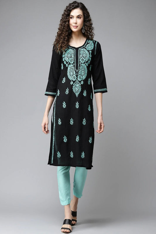 Elegant Hand-Embroidered Cotton Lucknowi Chikankari Straight Kurta