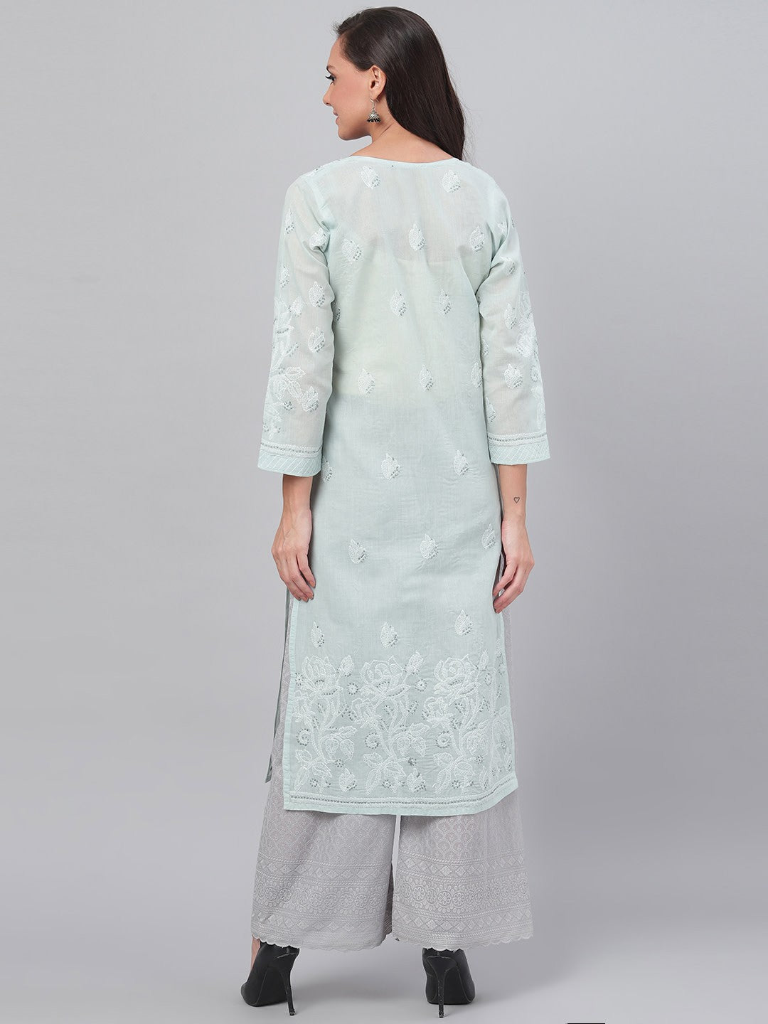 Hand-Embroidered Cotton Lucknowi Chikankari Straight Kurta