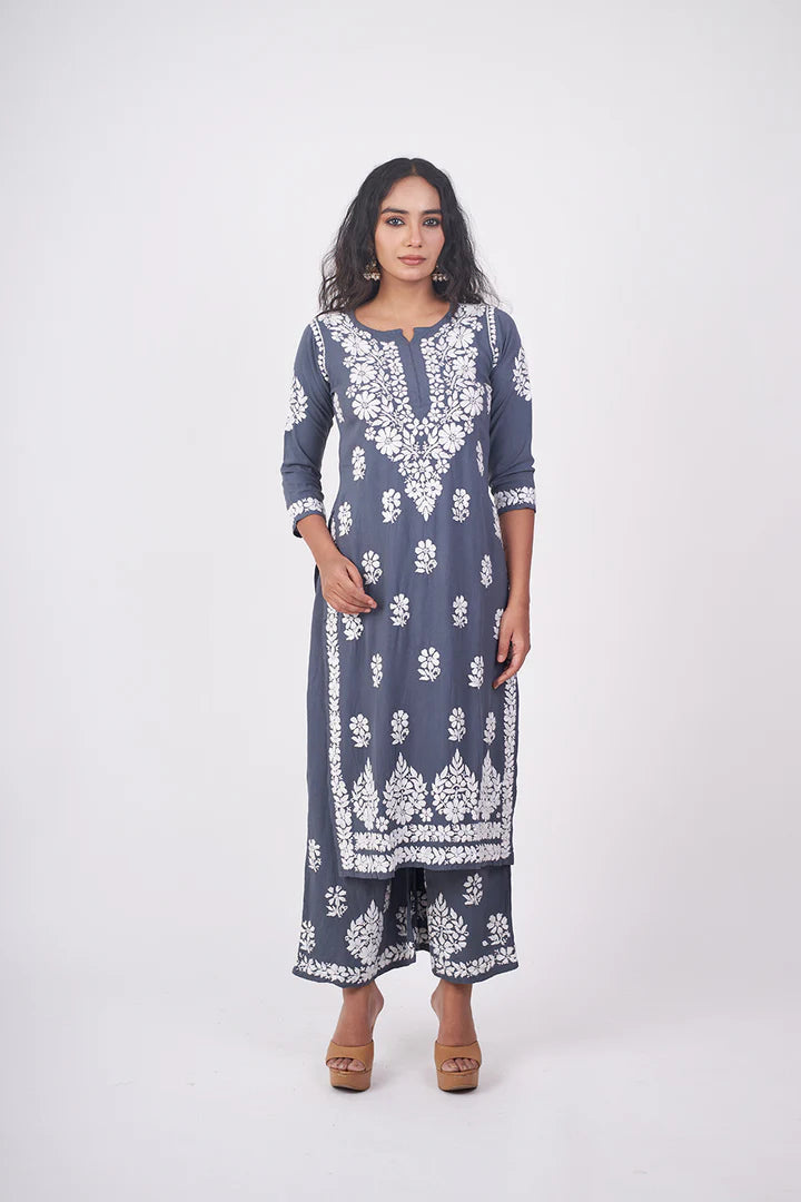 Graceful and Stylish: Handcrafted Lucknowi Kurta with Palazzo