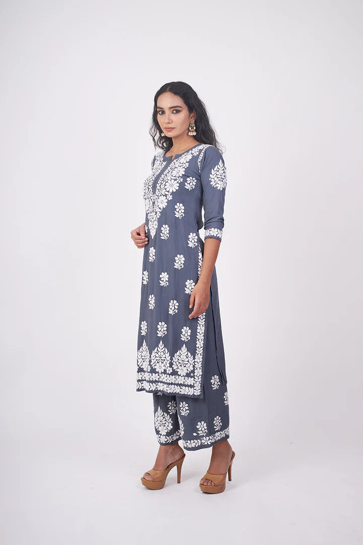 Graceful and Stylish: Handcrafted Lucknowi Kurta with Palazzo