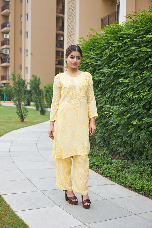 Sleek & Chic: Zara Crepe Co-ord Set with Intricate Lucknowi Embroidery