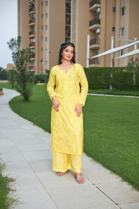 Sleek and Stylish: LabelChikankari’s Modal Cotton Yellow Co-ord Set