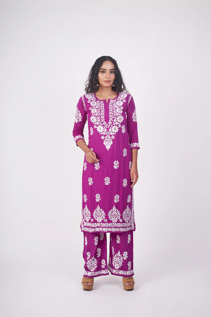 Graceful and Stylish: Handcrafted Lucknowi Kurta with Palazzo