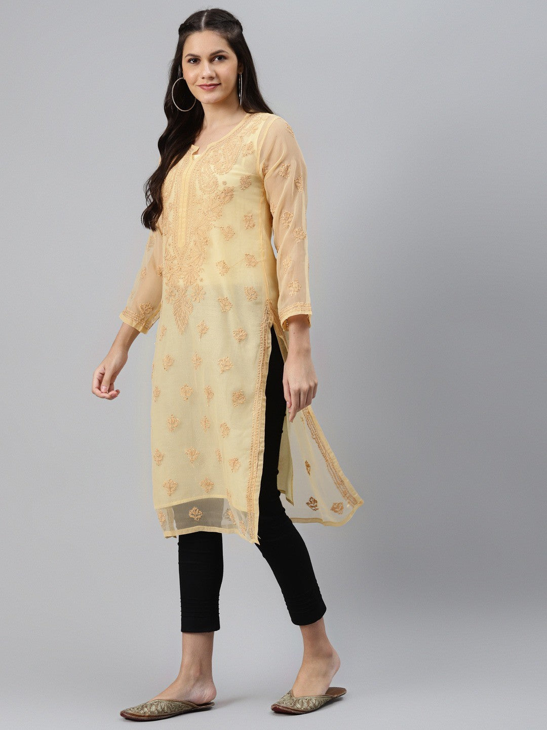 Timeless Handcrafted Chikankari Faux Georgette Kurta and Cotton Trouser Set