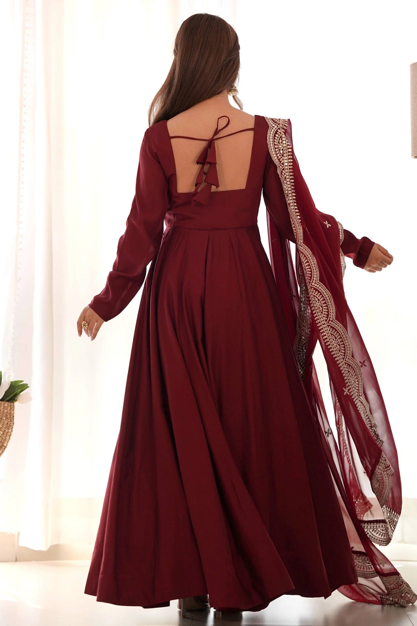 LabelChikankari’s Festive Maroon Anarkali Set with Intricate Detailing