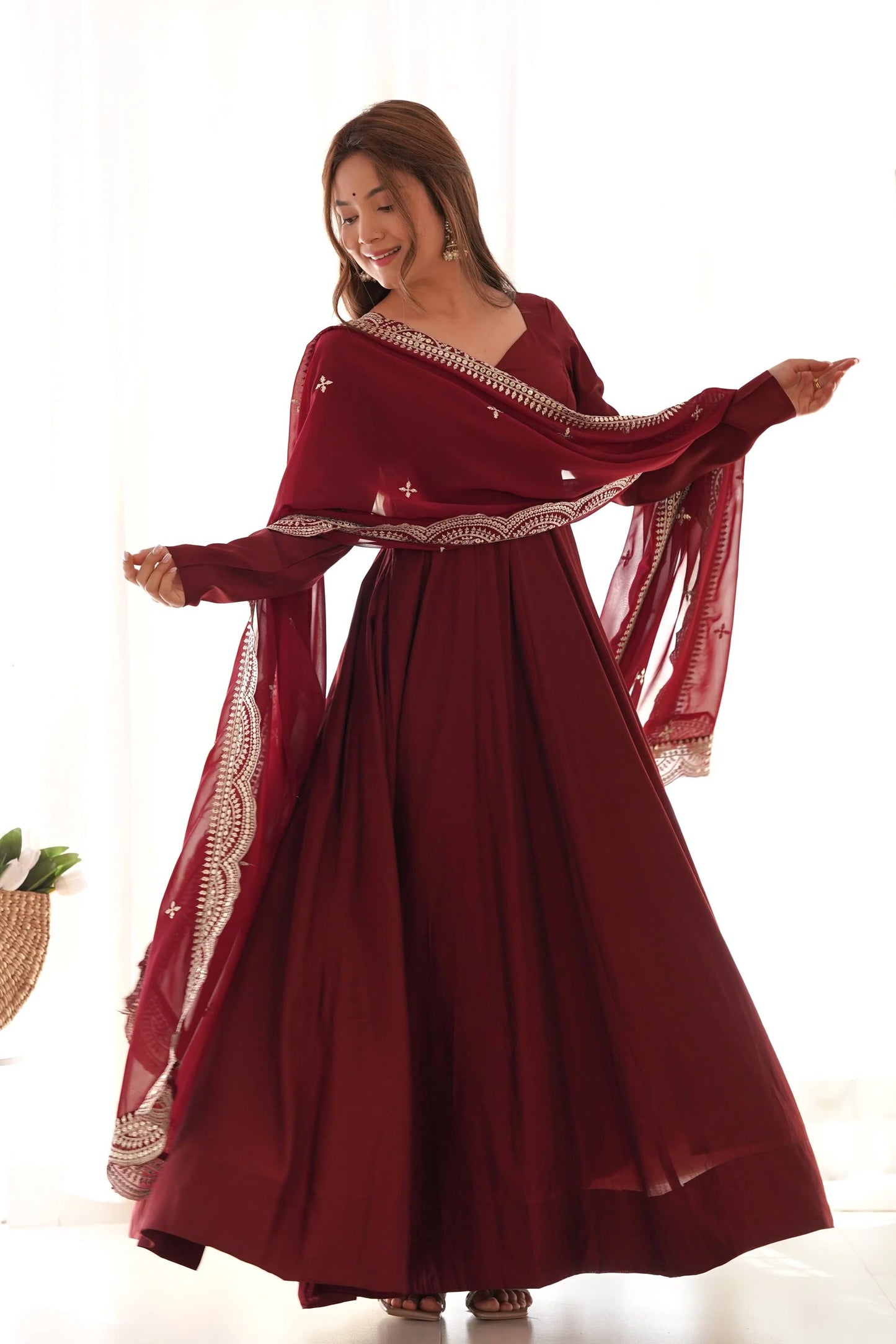 LabelChikankari’s Festive Maroon Anarkali Set with Intricate Detailing