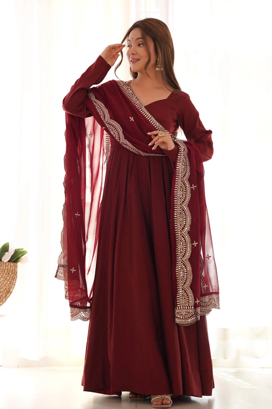 LabelChikankari’s Festive Maroon Anarkali Set with Intricate Detailing