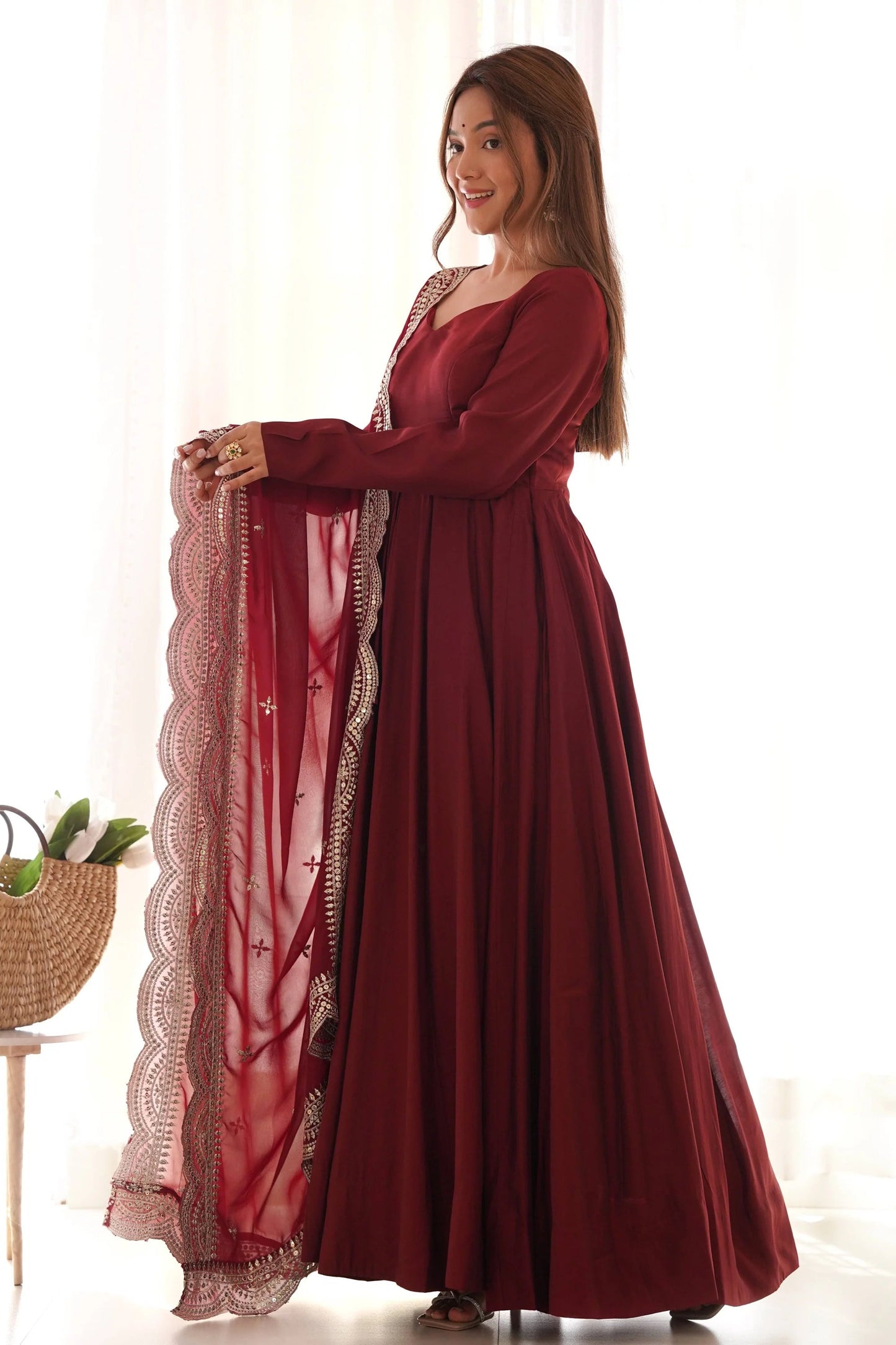 LabelChikankari’s Festive Maroon Anarkali Set with Intricate Detailing