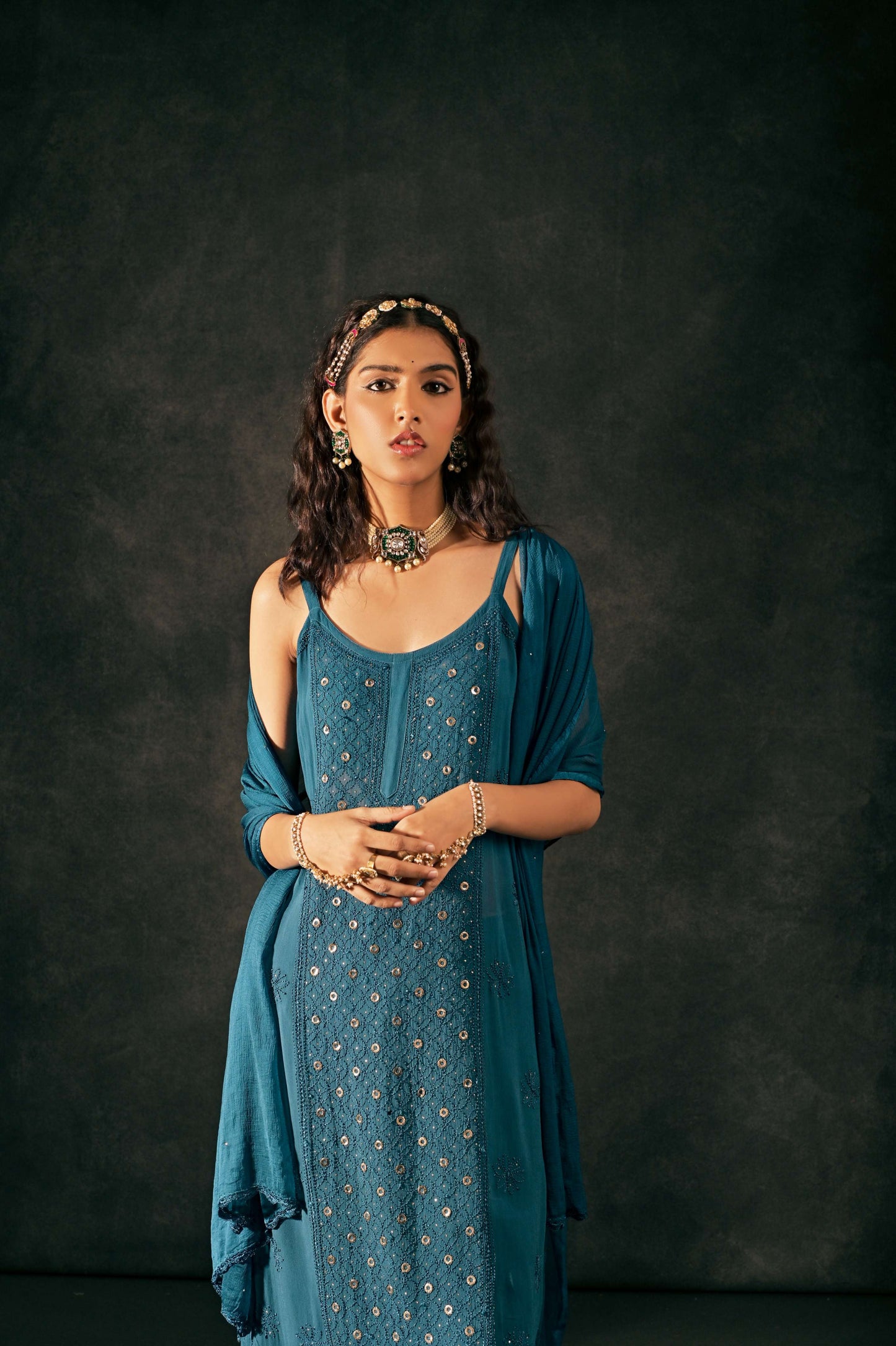 Festive Georgette Kurta Set with Intricate Mukaish Detailing