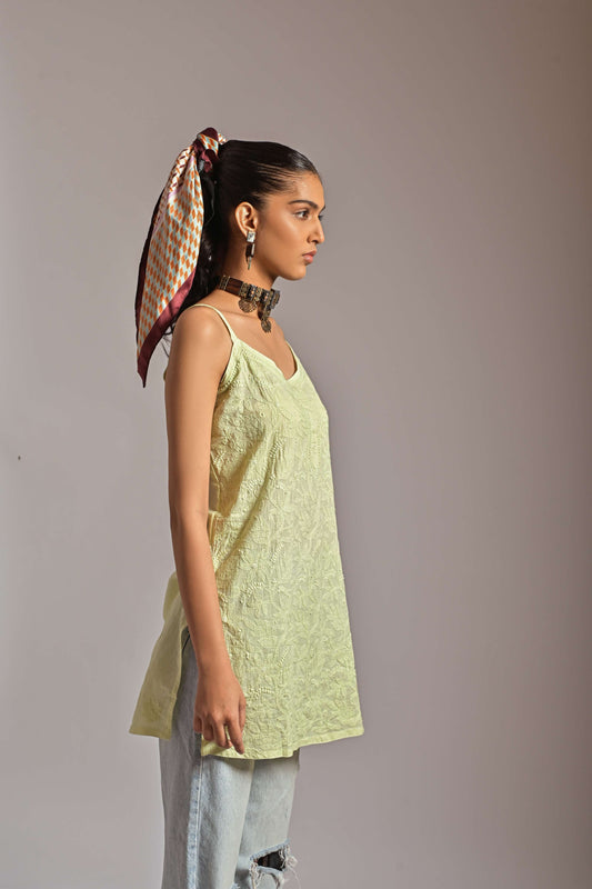 Comfort Fit Green Mul Kurti with Intricate Chikankari Embroidery