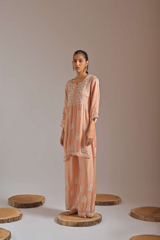 Graceful Short Kurta and Palazzo Set in Buttery Soft Fabric