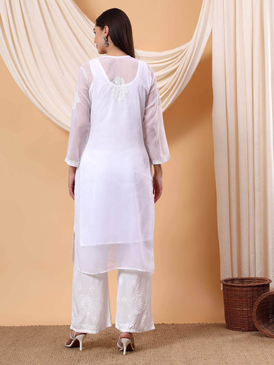 Straight Fit Georgette Kurta with Handcrafted Charm