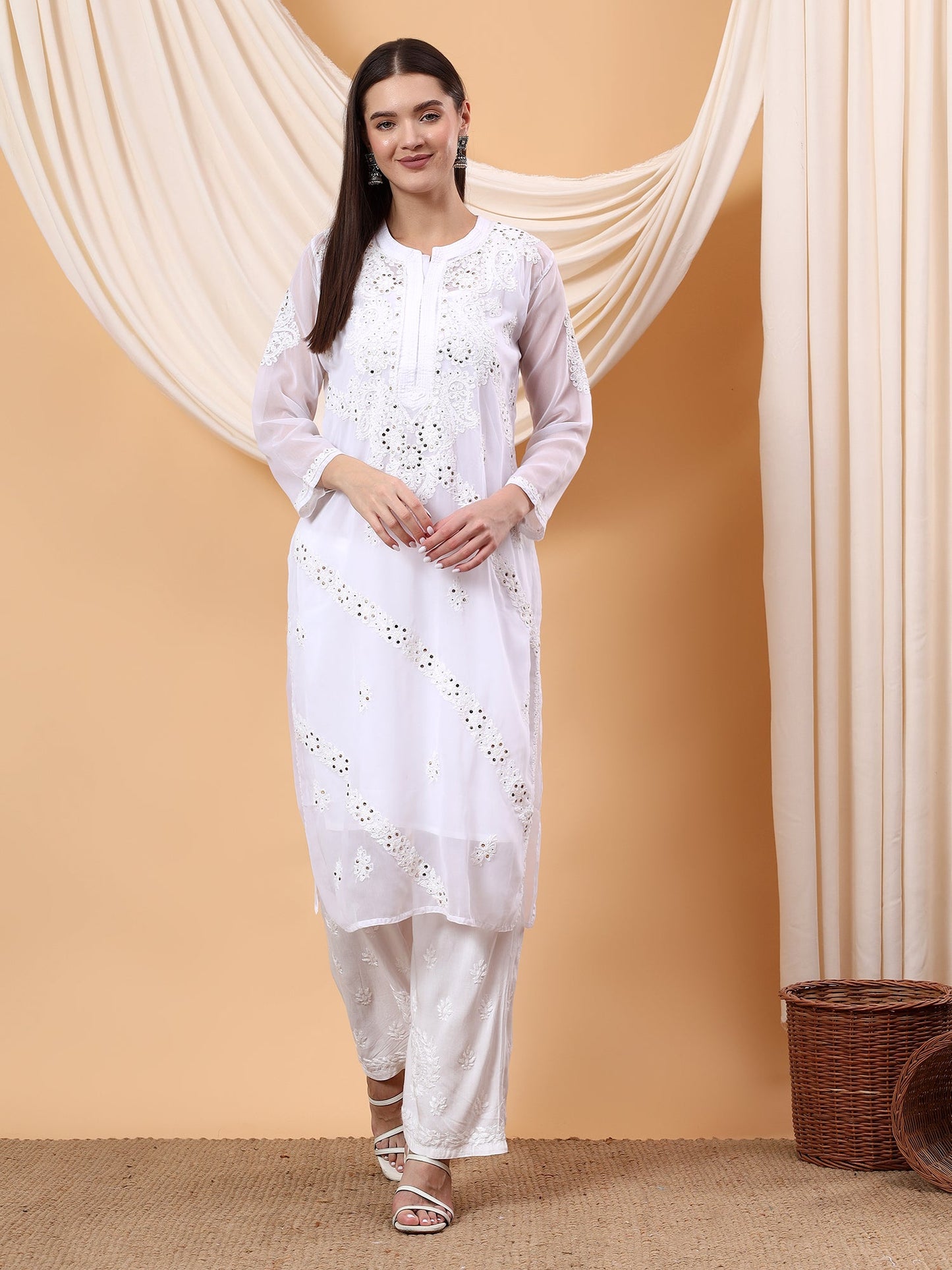 Straight Fit Georgette Kurta with Handcrafted Charm