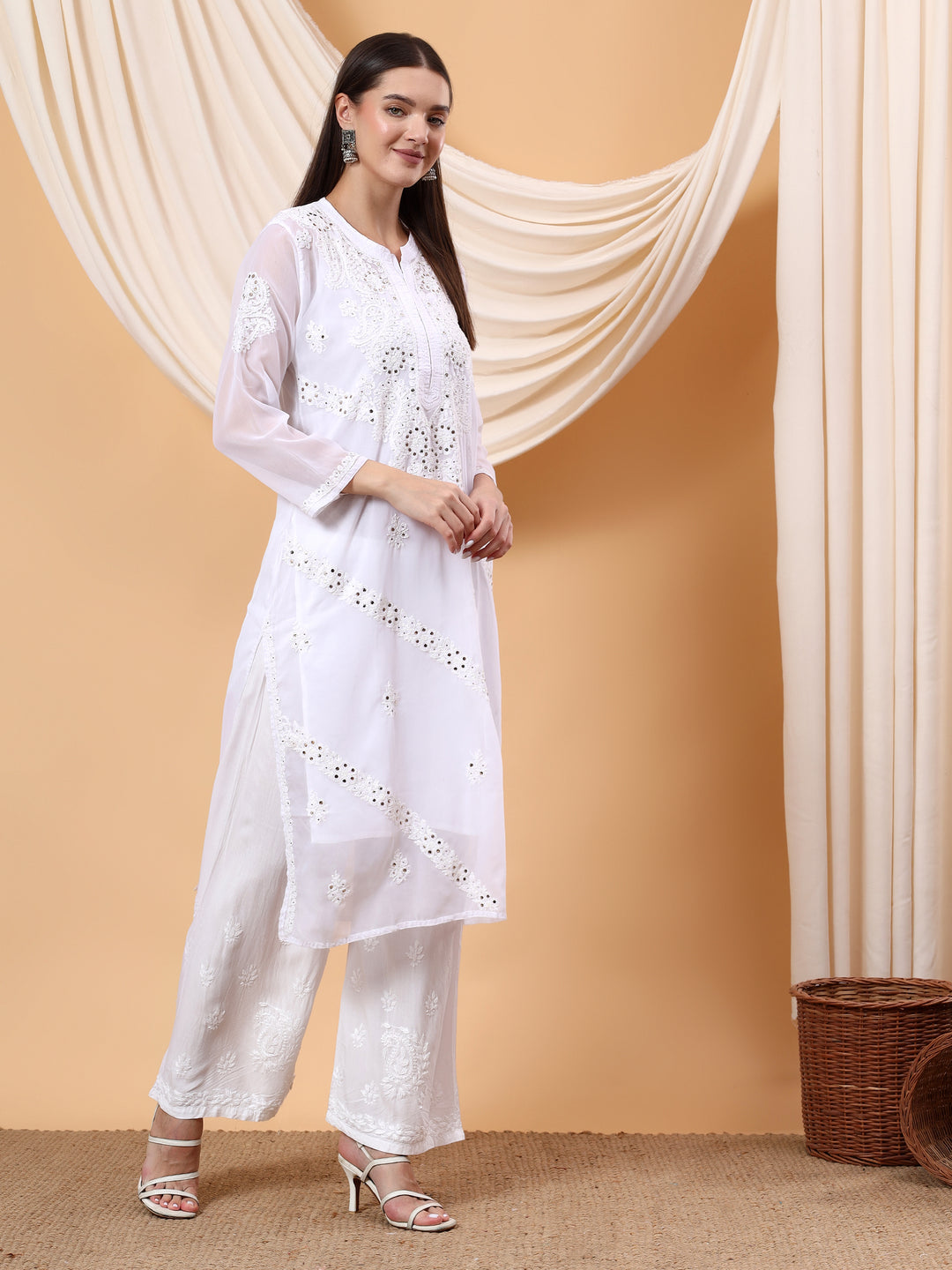 Straight Fit Georgette Kurta with Handcrafted Charm