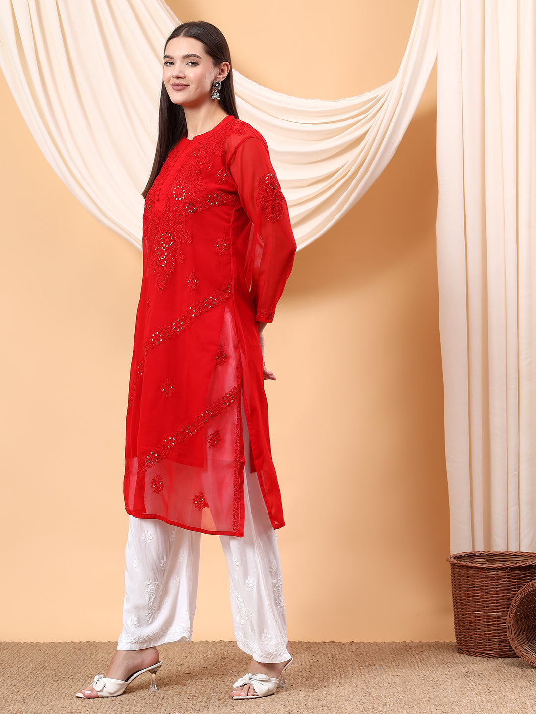 Straight Fit Georgette Kurta with Handcrafted Charm