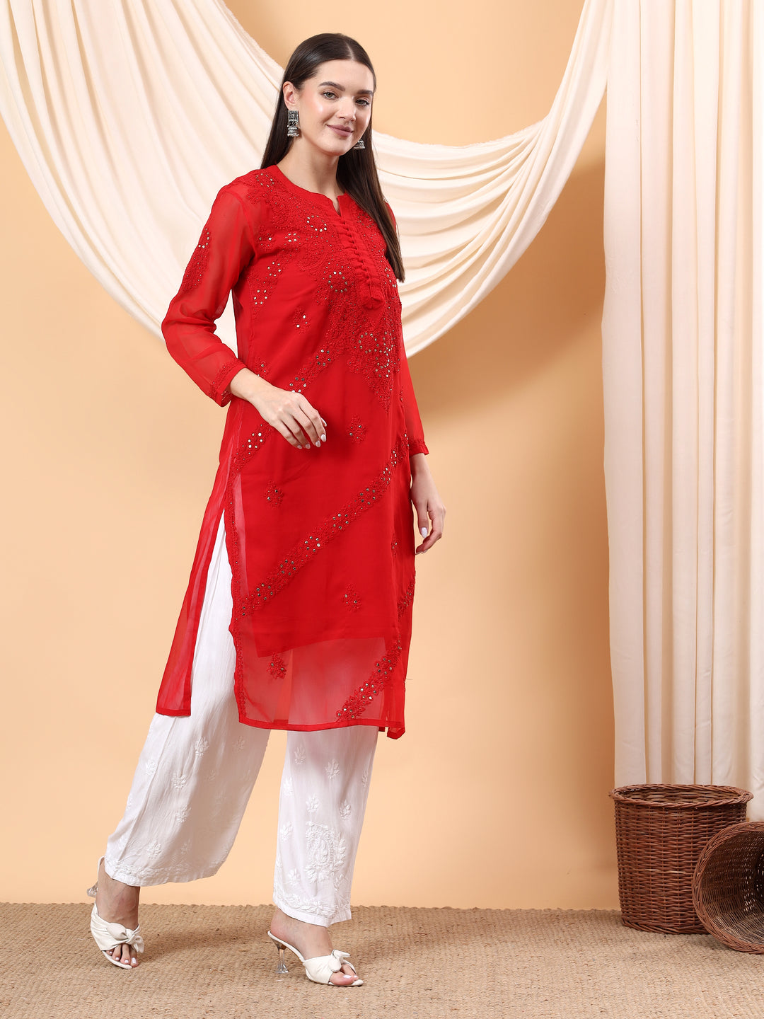 Straight Fit Georgette Kurta with Handcrafted Charm