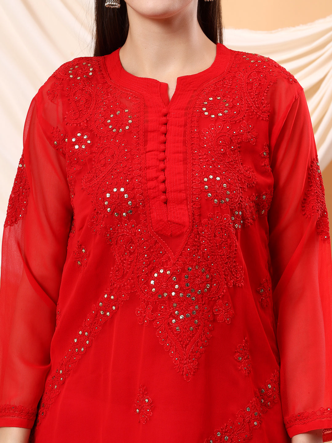 Straight Fit Georgette Kurta with Handcrafted Charm