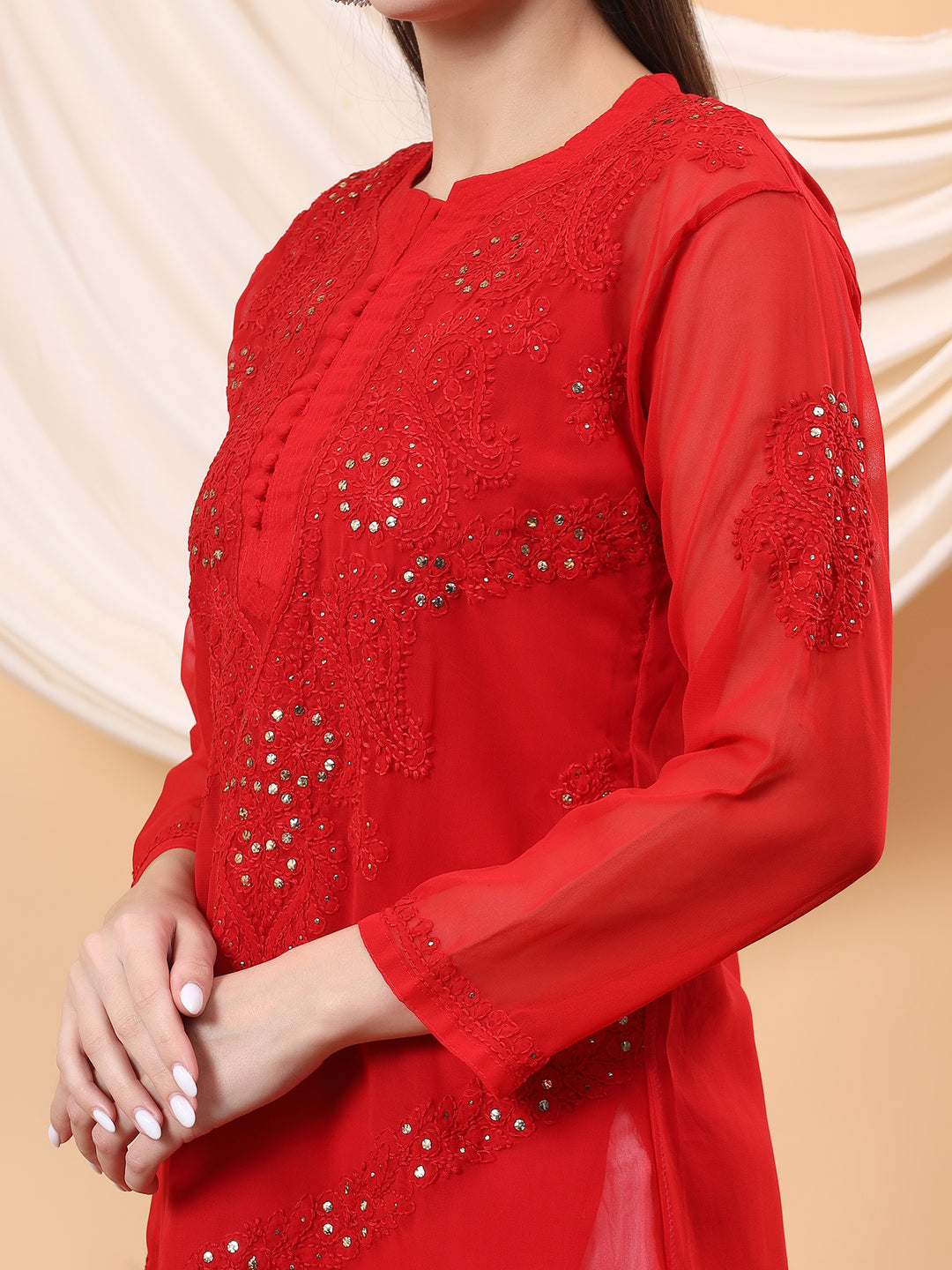 Straight Fit Georgette Kurta with Handcrafted Charm