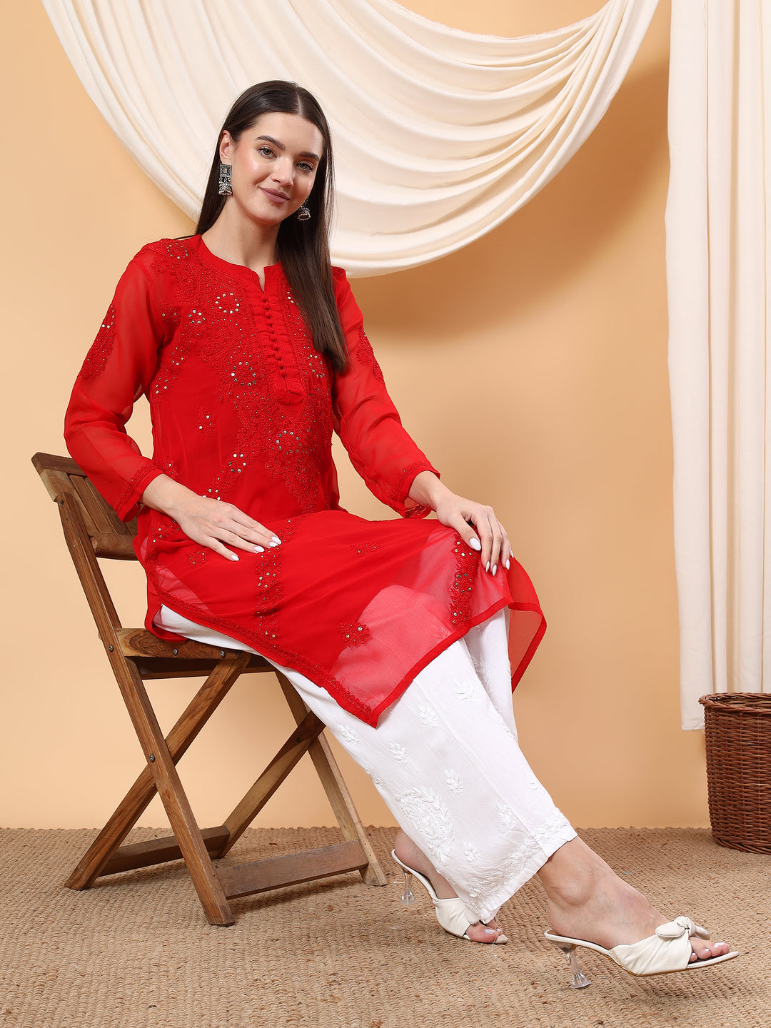 Straight Fit Georgette Kurta with Handcrafted Charm