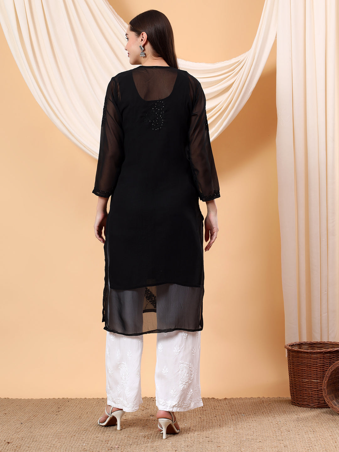 Straight Fit Georgette Kurta with Handcrafted Charm