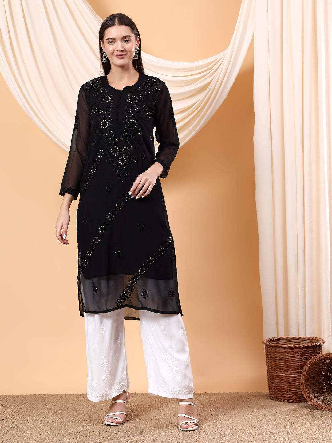 Straight Fit Georgette Kurta with Handcrafted Charm