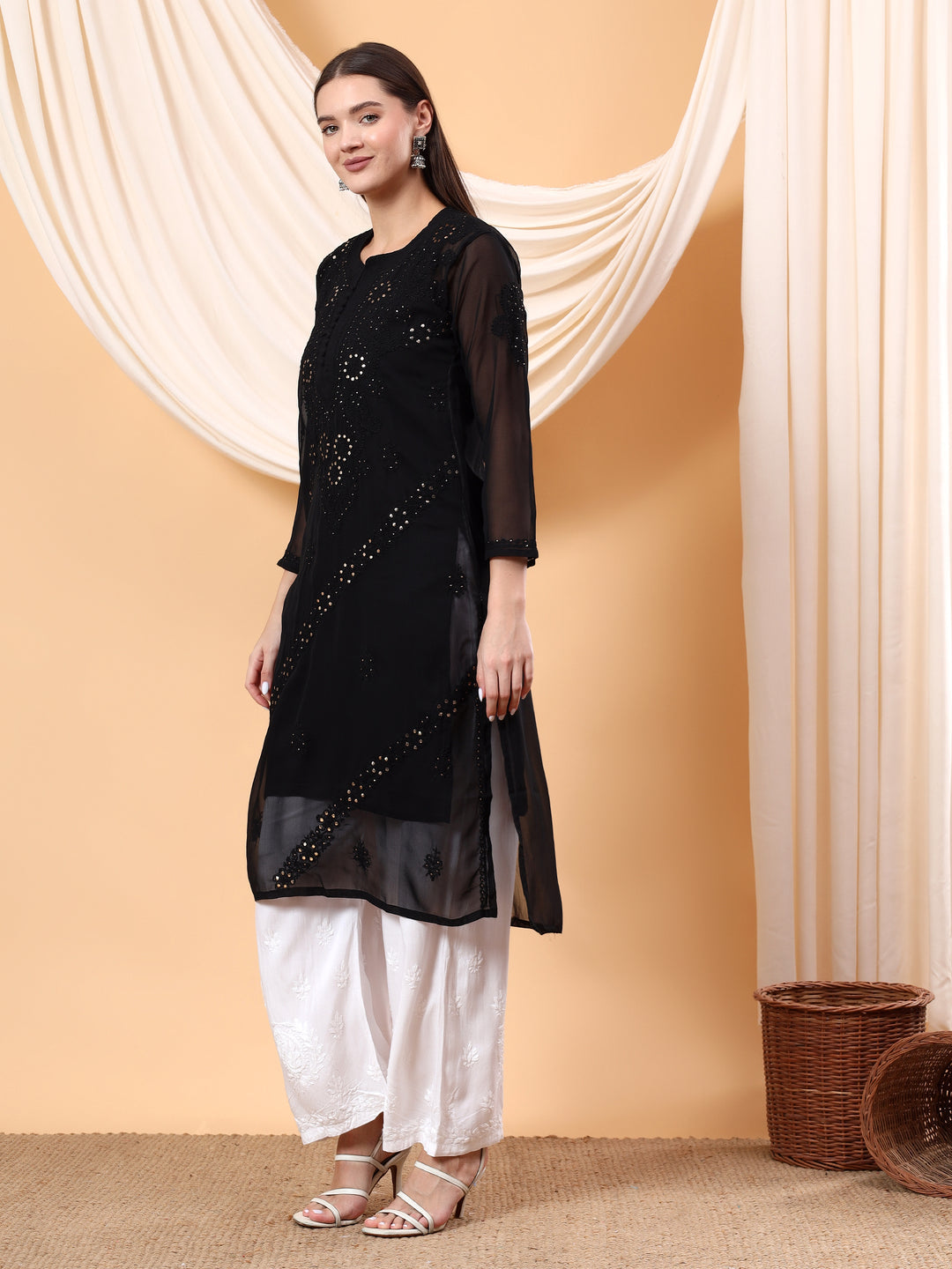 Straight Fit Georgette Kurta with Handcrafted Charm