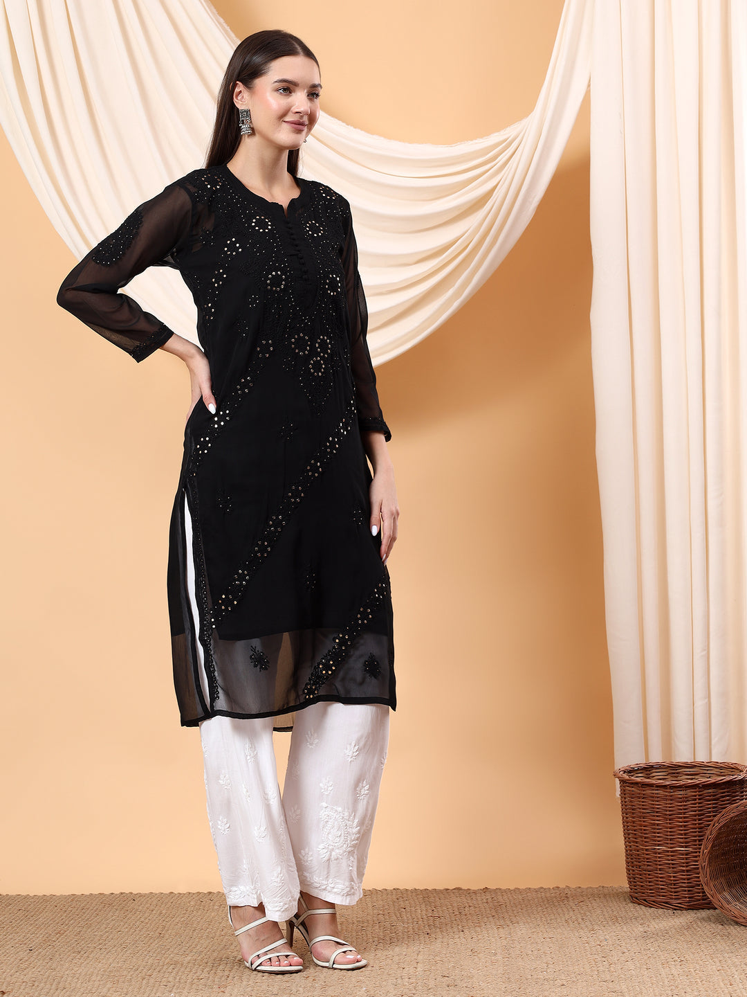 Straight Fit Georgette Kurta with Handcrafted Charm