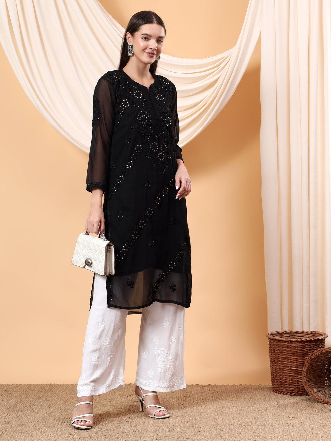 Straight Fit Georgette Kurta with Handcrafted Charm