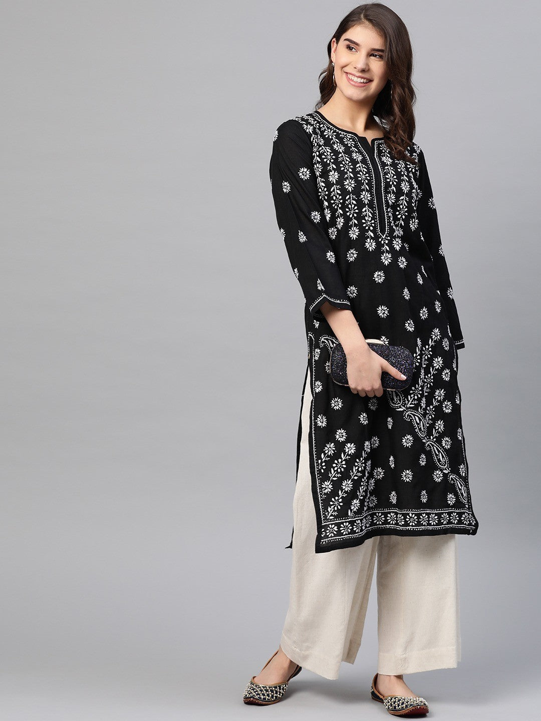 Handcrafted Lucknowi Chikankari Kurta with Ulti Bakhiya and Ghaspatti