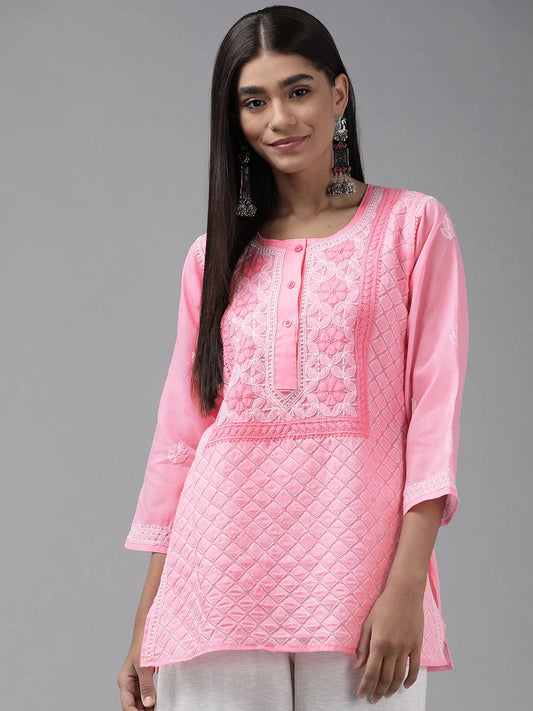 Traditional Meets Modern: Dark Pink Chikan Kurti