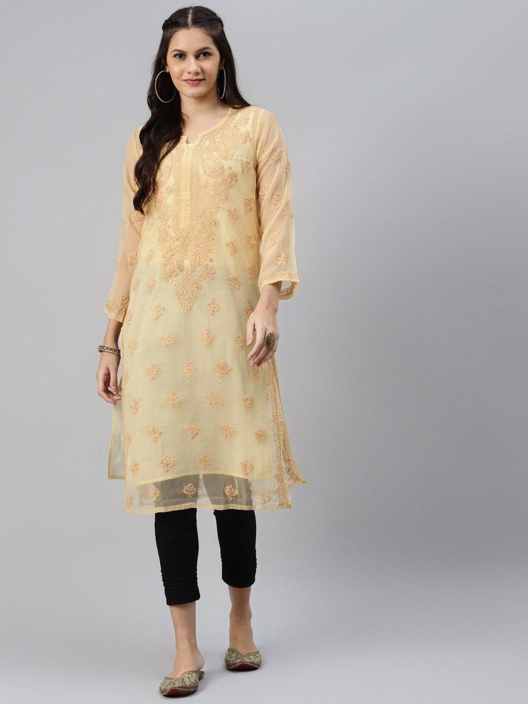 Timeless Handcrafted Chikankari Faux Georgette Kurta and Cotton Trouser Set