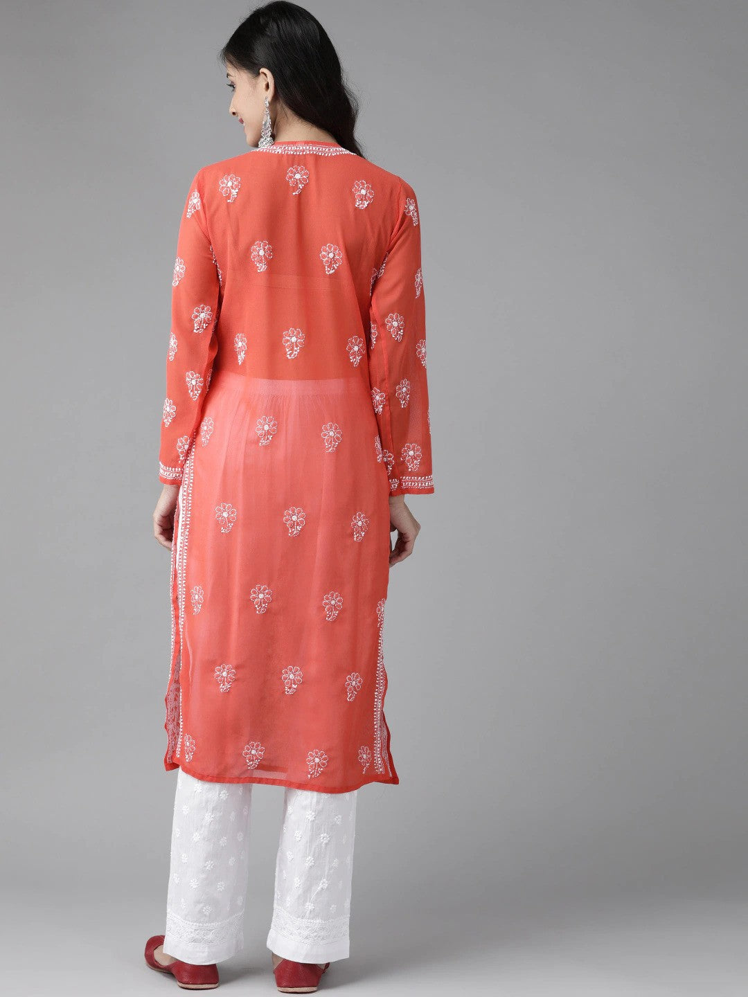 Sophisticated Chikankari Faux Georgette Kurta Set with Cotton Palazzo