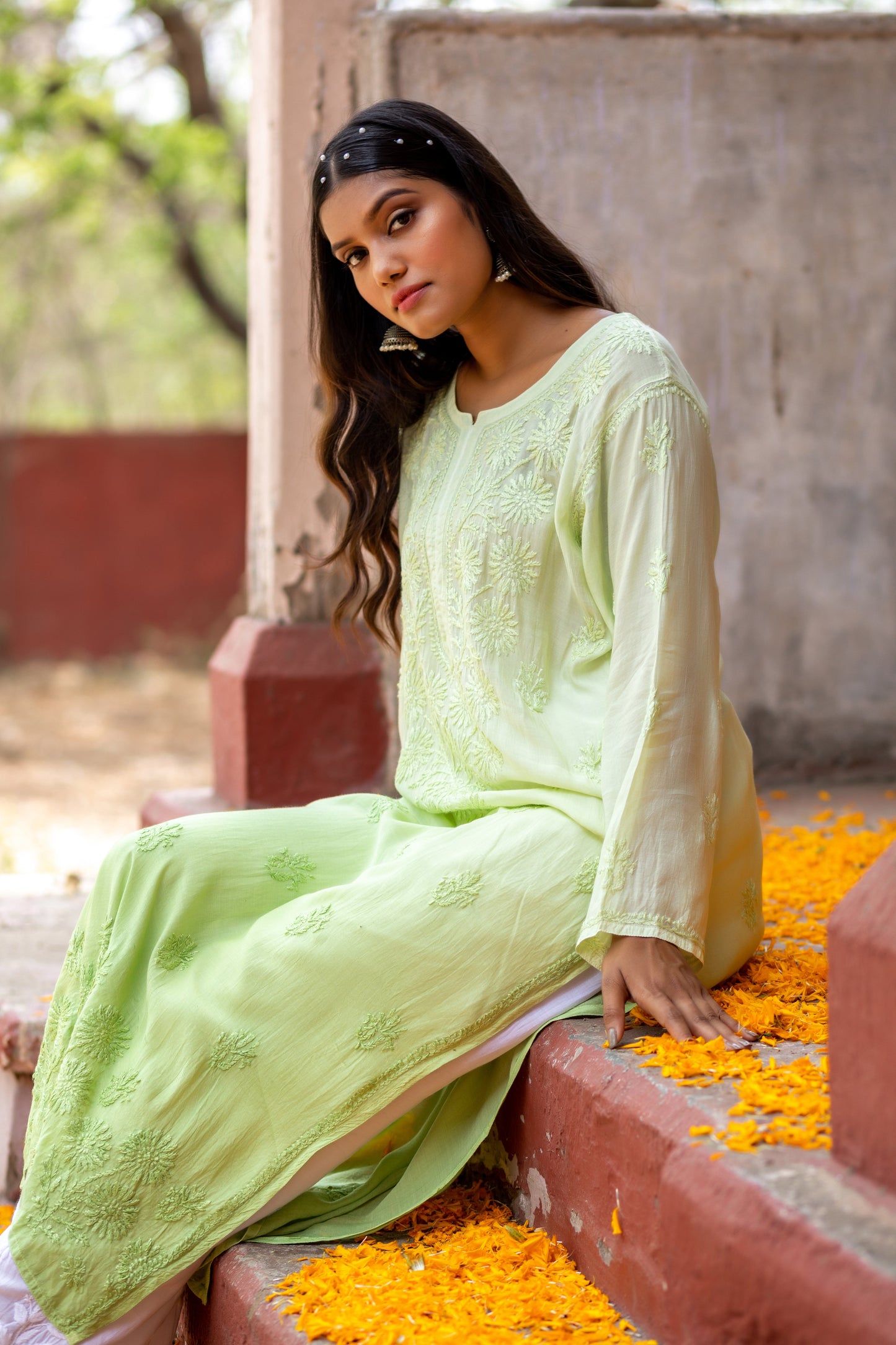 Breezy Handcrafted Chikankari Kurti and Palazzo in Soft Fabrics