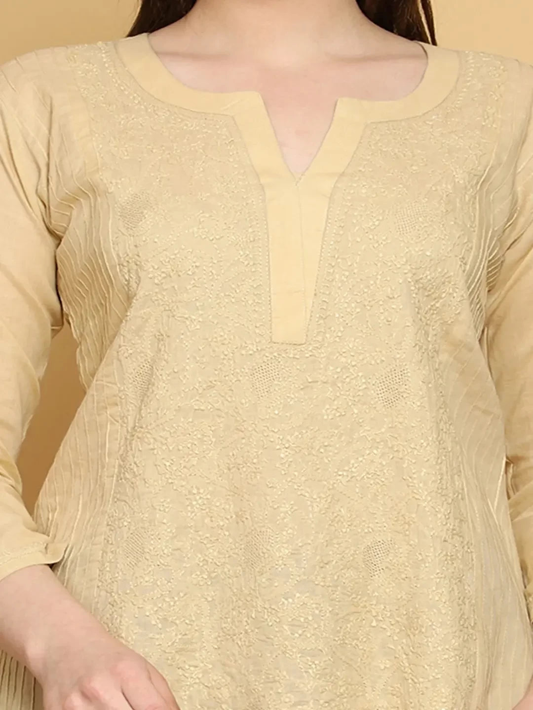 Handcrafted Peach Cotton Kurta with Chikankari Embroidery