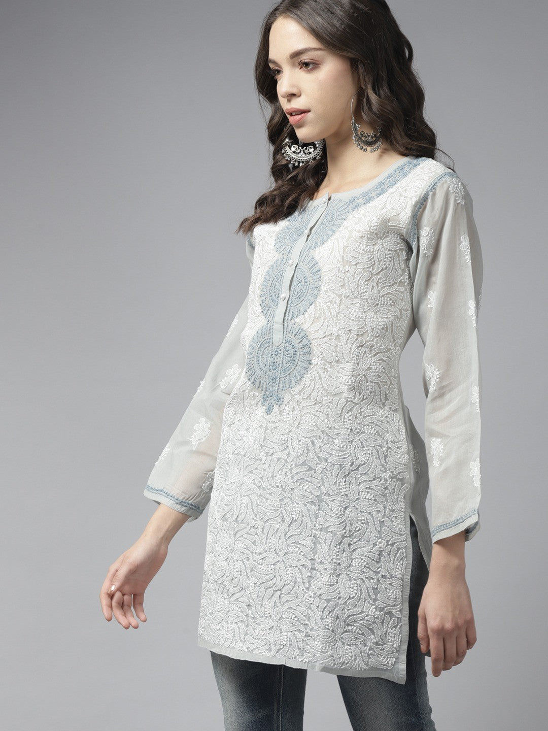 Traditional Bakhiya & Phanda Stitched Soft Pink Kurti by LabelChikankari