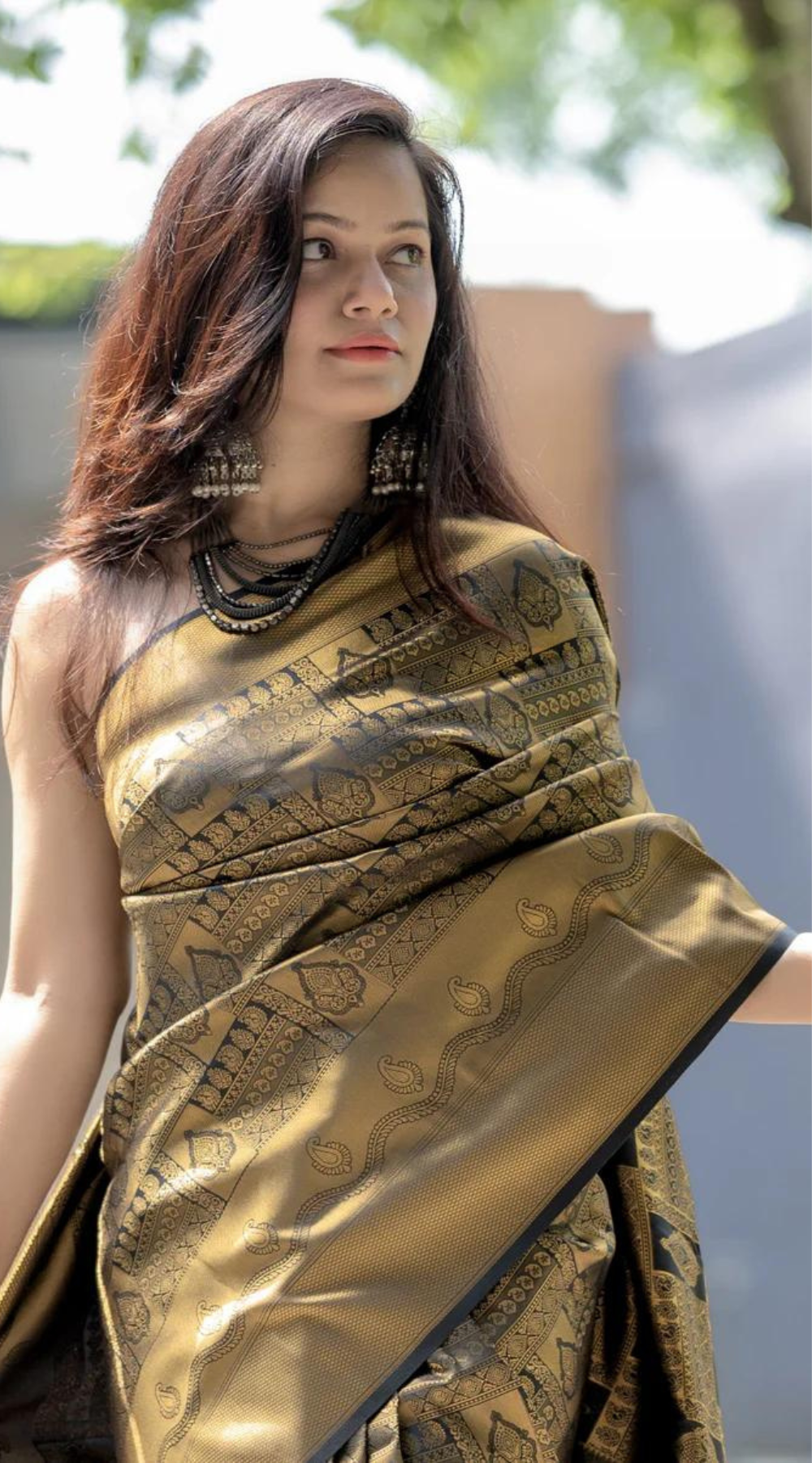 Saree of Splendor: Greyish Golden Kanjivaram Silk with Intricate Zari Motifs