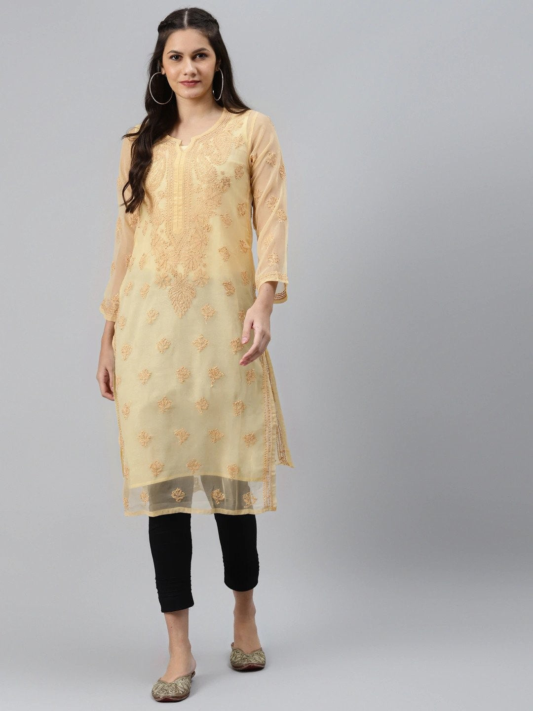 Timeless Handcrafted Chikankari Faux Georgette Kurta and Cotton Trouser Set