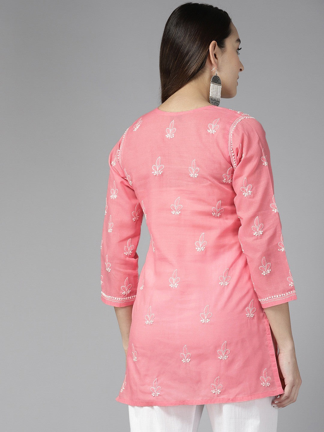 Vibrant Peach Cotton Kurti with Intricate Chikankari