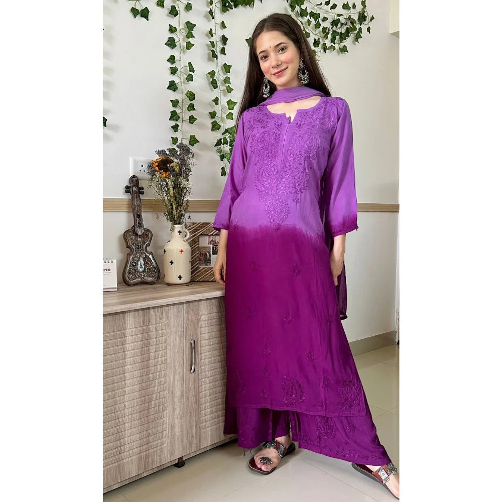 LabelChikankari Ombre Rayon Chikankari Kurta Set – A Blend of Tradition and Contemporary Charm