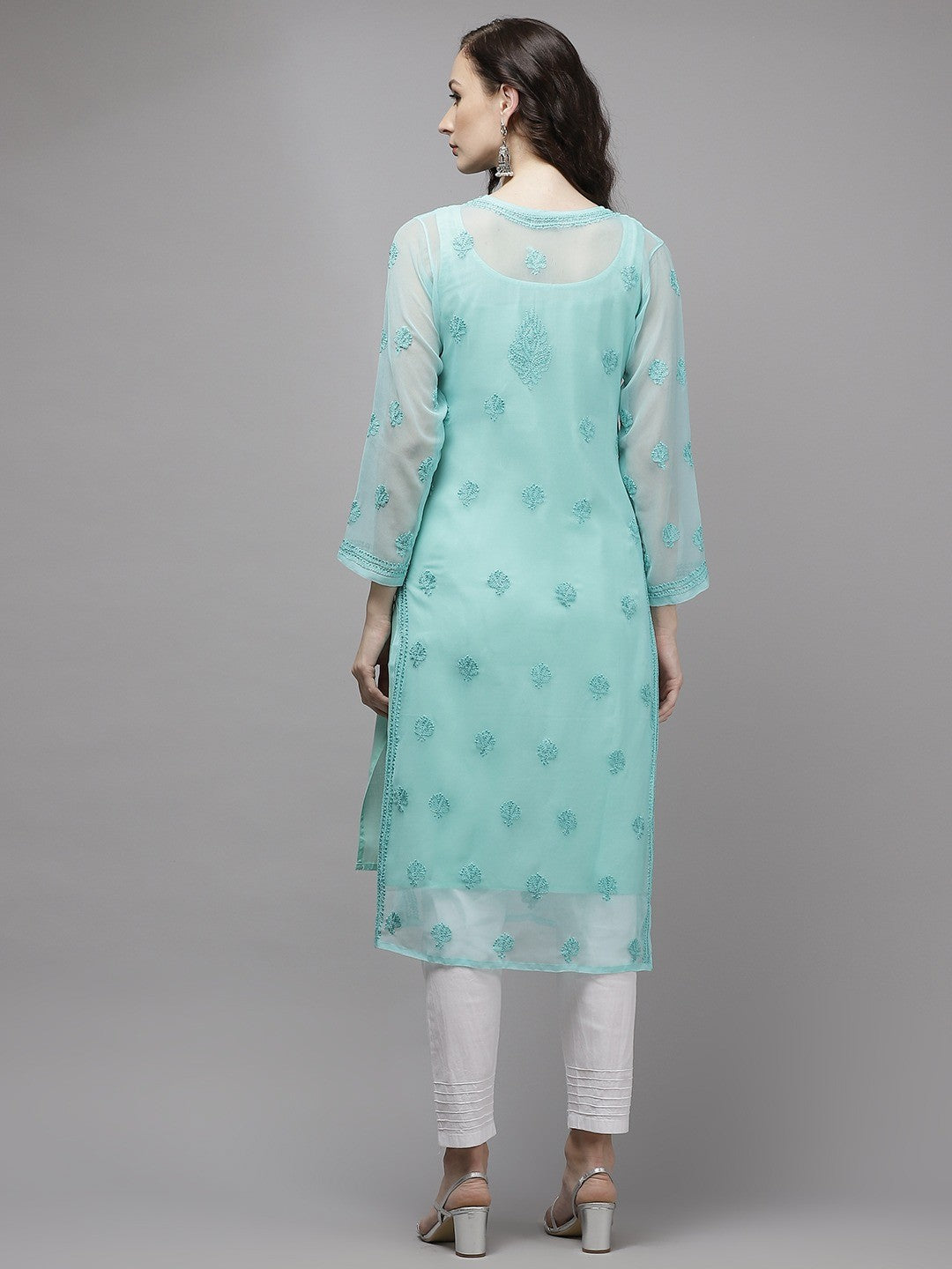 Timeless Handcrafted Chikankari Faux Georgette Kurta and Cotton Trouser Set