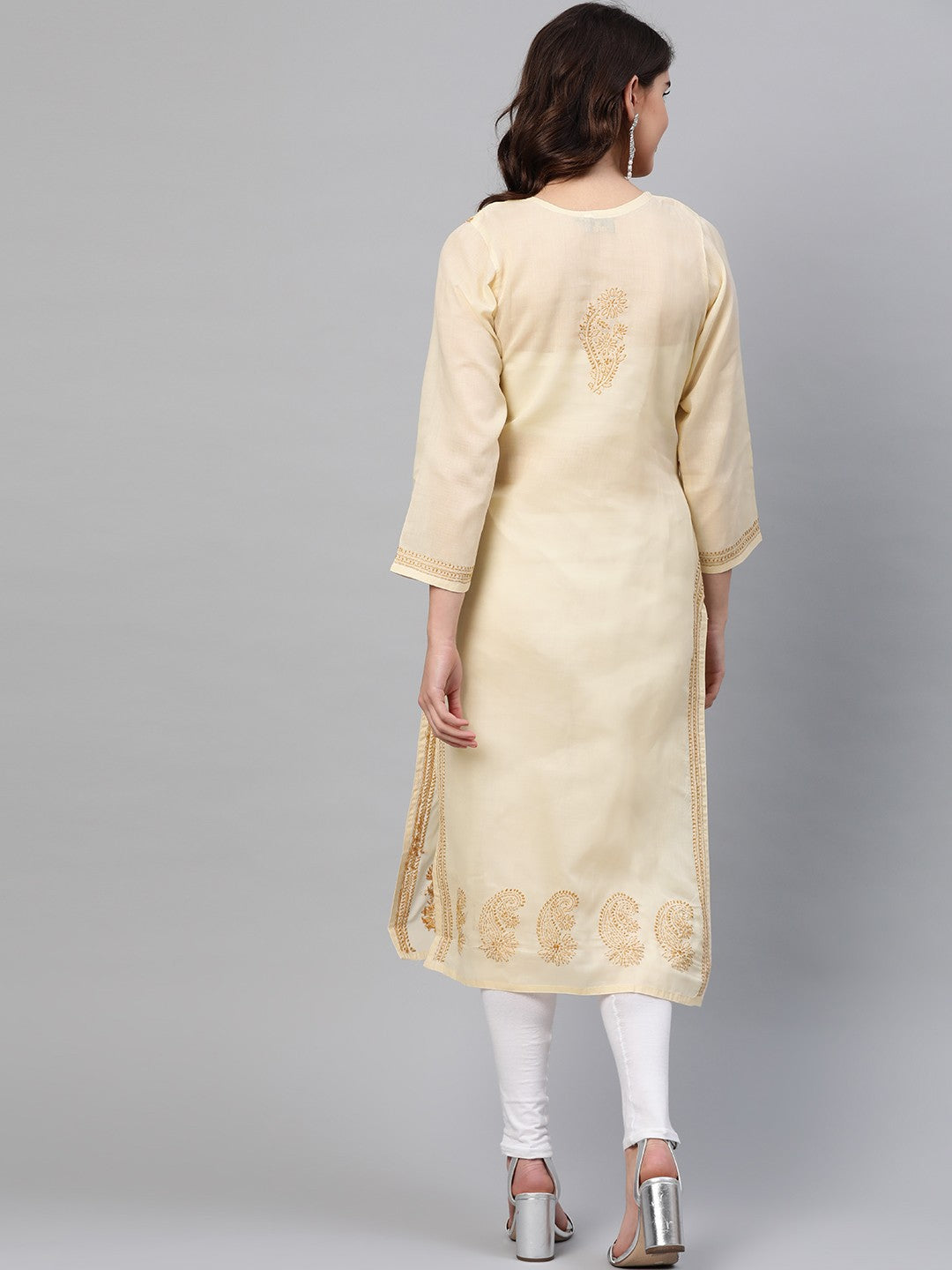 Elegant Fawn Cotton Chikankari Straight Kurta with Hand Embroidery