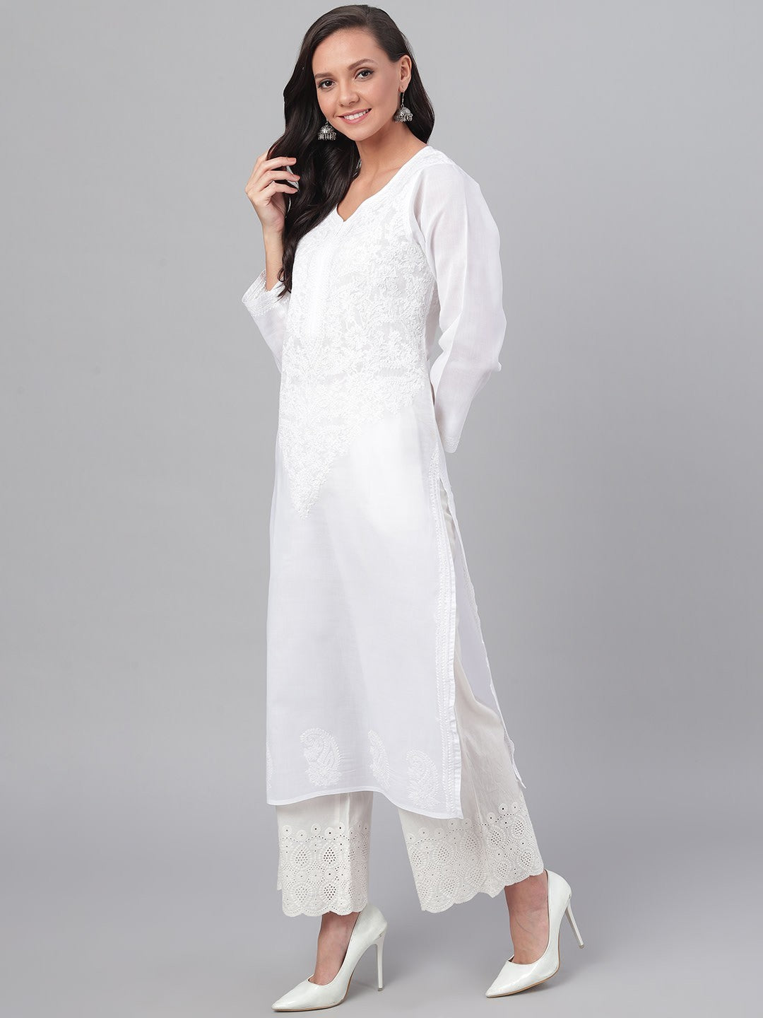 Elegant Fawn Cotton Chikankari Straight Kurta with Hand Embroidery