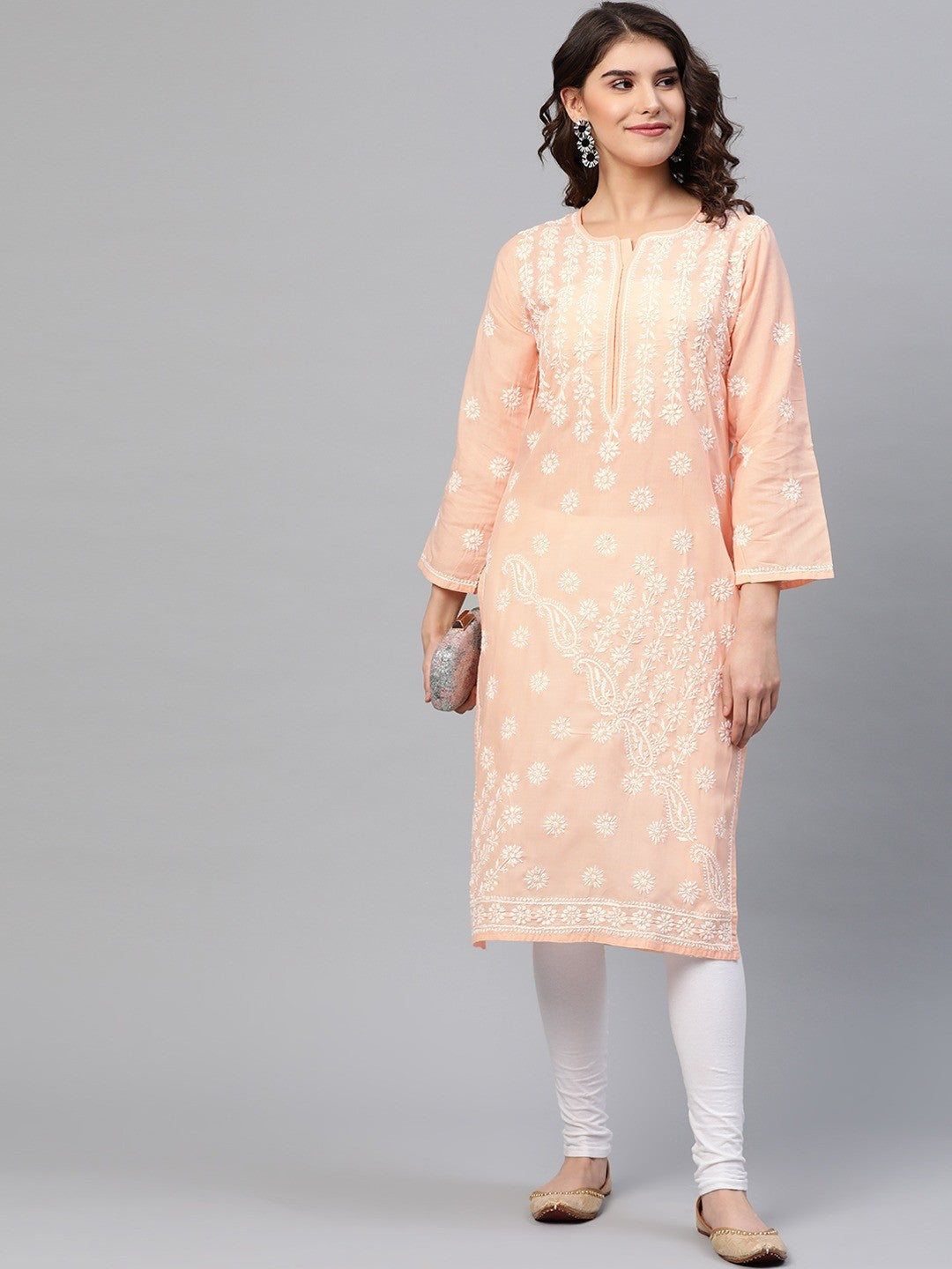 Handcrafted Lucknowi Chikankari Kurta with Ulti Bakhiya and Ghaspatti