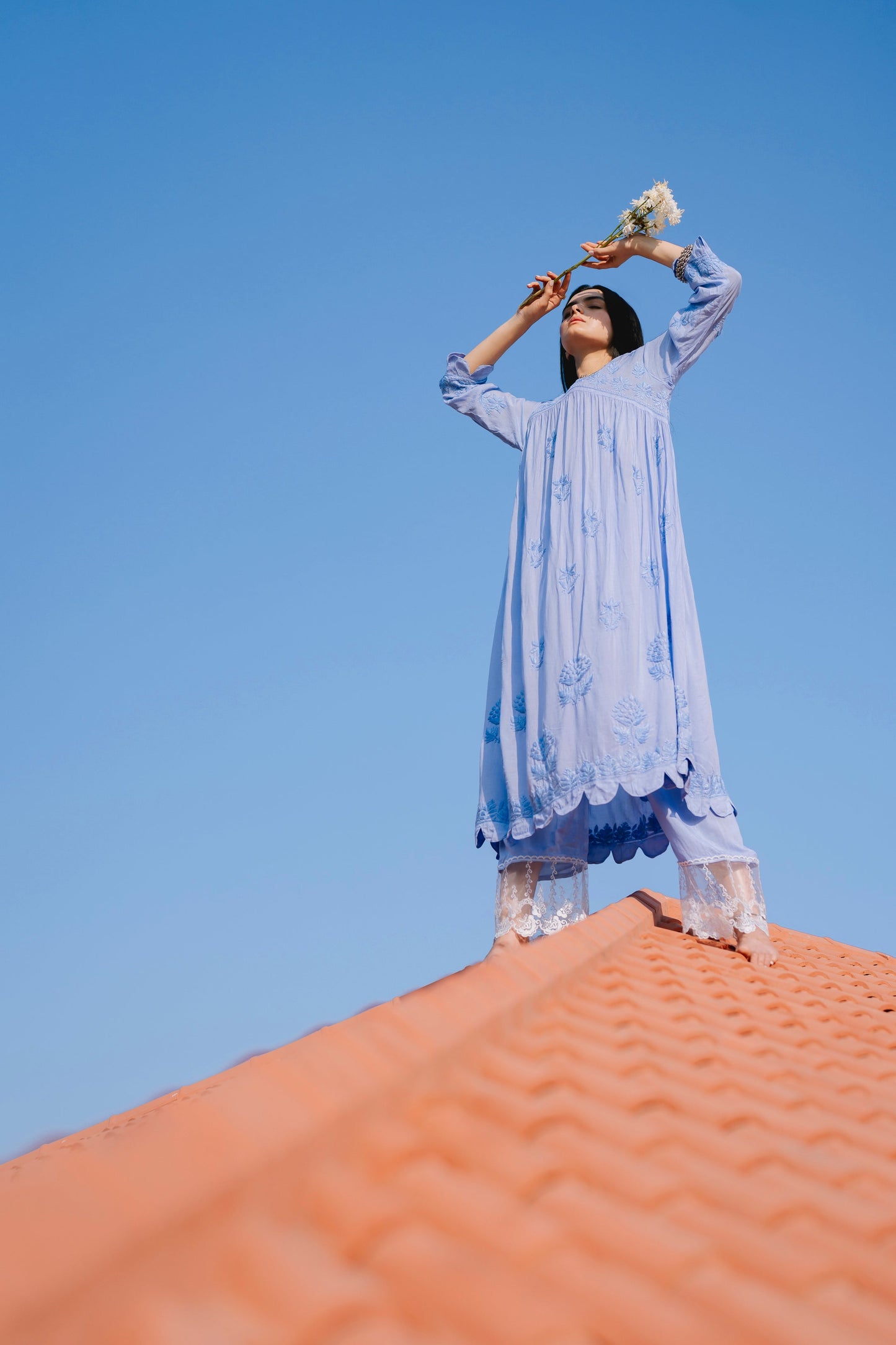 Blue Chikankari Kurti and Pants Set for Elegant Summer Style