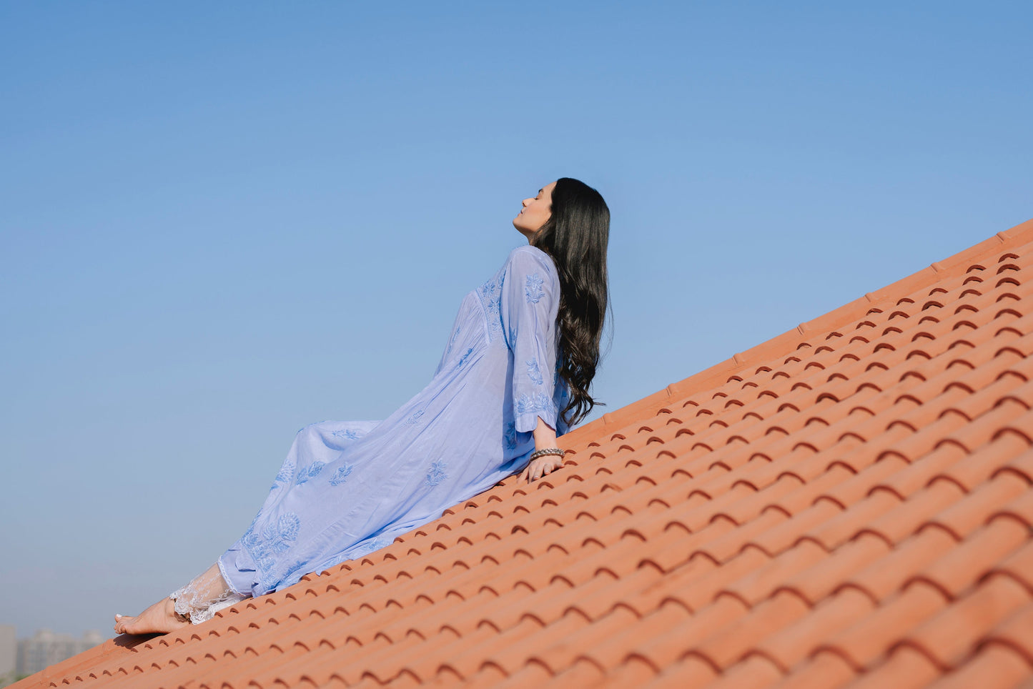 Blue Chikankari Kurti and Pants Set for Elegant Summer Style