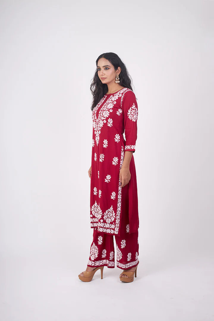 Graceful and Stylish: Handcrafted Lucknowi Kurta with Palazzo