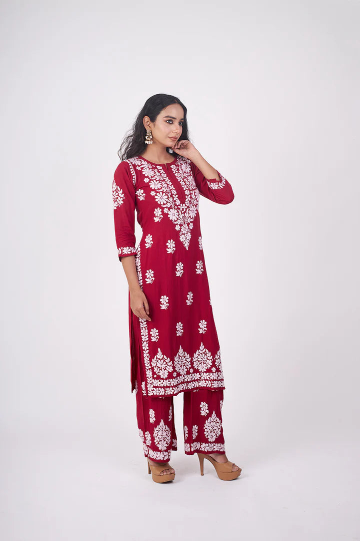 Graceful and Stylish: Handcrafted Lucknowi Kurta with Palazzo