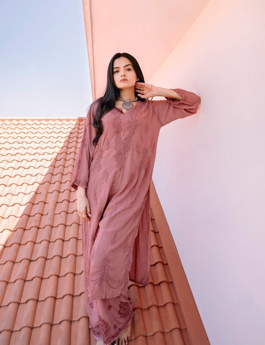 Elegant Hand-Embroidered Modal Kurti and Palazzo Set