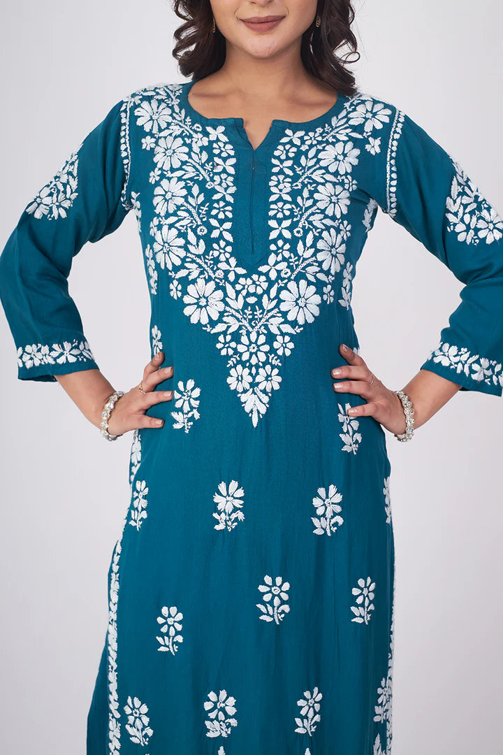 Graceful and Stylish: Handcrafted Lucknowi Kurta with Palazzo